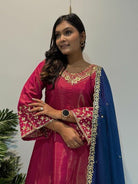 Magenta Roman Silk Beautiful Embroidered Anarkali Suit Set - BONYHUBSALWAR KAMEEZ