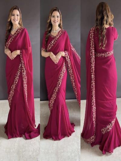 Magenta Superhit Saree Gown Stitched Readymade UK Next Day - BONYHUBSAREE