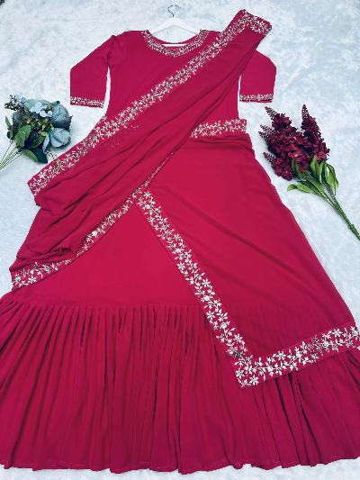 Magenta Superhit Saree Gown Stitched Readymade UK Next Day - BONYHUBSAREE