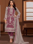 Mahira Collection: Dark Mauve Embroidered Heavy Salwar Suit Set - BONYHUBSALWAR KAMEEZ