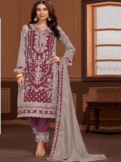 Mahira Collection: Dark Mauve Embroidered Heavy Salwar Suit Set - BONYHUBSALWAR KAMEEZ