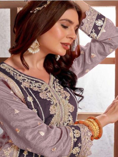Mahira Collection: Purple Embroidered Heavy Salwar Suit Set - BONYHUBSALWAR KAMEEZ