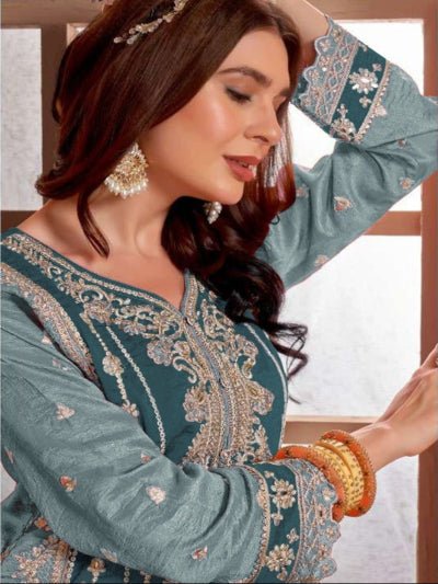 Mahira Collection: Teal Embroidered Heavy Salwar Suit Set - BONYHUBSALWAR KAMEEZ