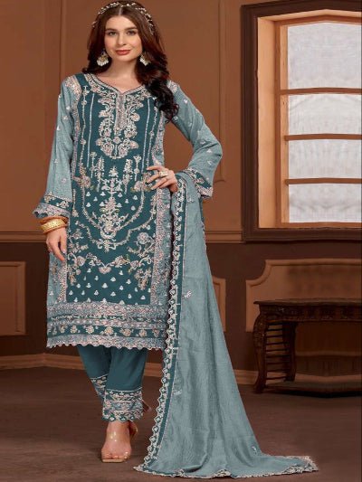 Mahira Collection: Teal Embroidered Heavy Salwar Suit Set - BONYHUBSALWAR KAMEEZ
