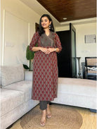 Maroon Cotton Printed Salwar Suit (Set of 3) - BONYHUBSALWAR KAMEEZ