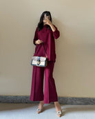 Maroon Cotton Stylish Smart Co - ord Set of 2 - BONYHUBSALWAR KAMEEZ