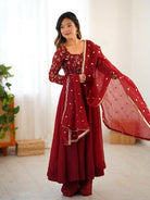 Maroon Crunchy Silk Flair Anarkali Suit Set - BONYHUBSALWAR KAMEEZ