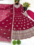 Maroon Georgette Full Heavy Embroidery Sequence Work Anarkali Suit Set - BONYHUBSALWAR KAMEEZ
