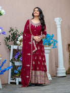 Maroon Georgette Full Heavy Embroidery Sequence Work Anarkali Suit Set - BONYHUBSALWAR KAMEEZ