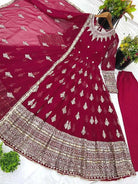 Maroon Georgette Full Heavy Embroidery Sequence Work Anarkali Suit Set - BONYHUBSALWAR KAMEEZ