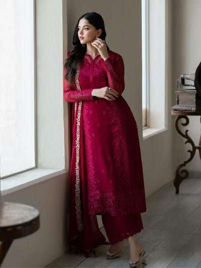 Maroon Georgette Sequins Embroidered Straight Suit Set - BONYHUBSALWAR KAMEEZ