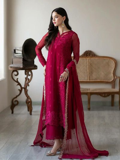 Maroon Georgette Sequins Embroidered Straight Suit Set - BONYHUBSALWAR KAMEEZ
