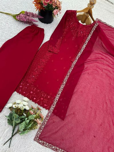 Maroon Georgette Sequins Embroidered Straight Suit Set - BONYHUBSALWAR KAMEEZ