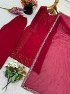 Maroon Georgette Sequins Embroidered Straight Suit Set - BONYHUBSALWAR KAMEEZ