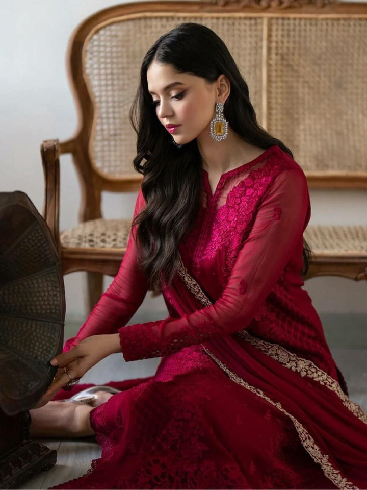 Maroon Georgette Sequins Embroidered Straight Suit Set - BONYHUBSALWAR KAMEEZ