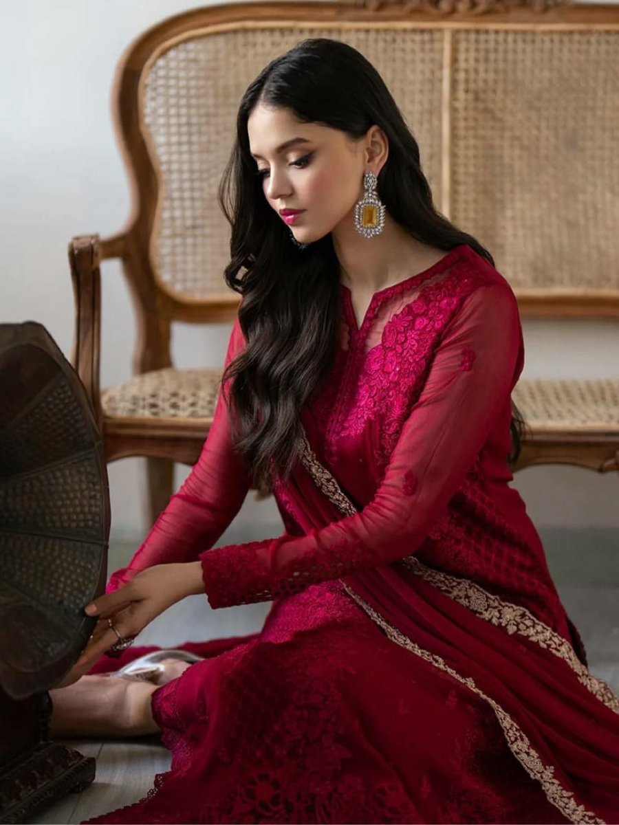 Maroon Georgette Sequins Embroidered Straight Suit Set - BONYHUBSALWAR KAMEEZ