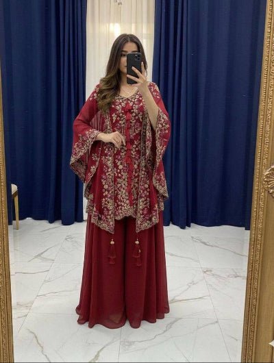 Maroon Party Wear Cape Style Suit UK Next Day - BONYHUBSALWAR KAMEEZ