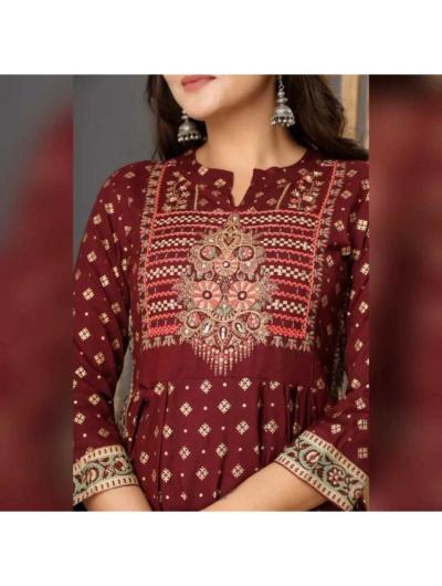 Maroon Rayon Embroidered Salwar Suit (Set of 3) - BONYHUBSALWAR KAMEEZ