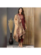 Maroon Rayon Embroidered Salwar Suit (Set of 3) - BONYHUBSALWAR KAMEEZ