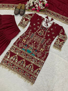 Maroon Sequins Embroidered Work Punjabi Suit Set - BONYHUBSALWAR KAMEEZ