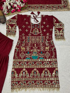 Maroon Sequins Embroidered Work Punjabi Suit Set - BONYHUBSALWAR KAMEEZ