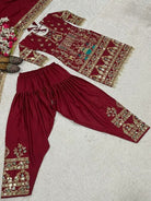 Maroon Sequins Embroidered Work Punjabi Suit Set - BONYHUBSALWAR KAMEEZ