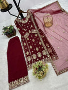 Maroon Sequins Work Wedding Wear Straight Suit Set - BONYHUBSALWAR KAMEEZ