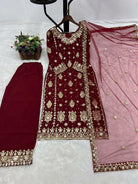 Maroon Sequins Work Wedding Wear Straight Suit Set - BONYHUBSALWAR KAMEEZ