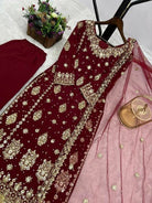 Maroon Sequins Work Wedding Wear Straight Suit Set - BONYHUBSALWAR KAMEEZ