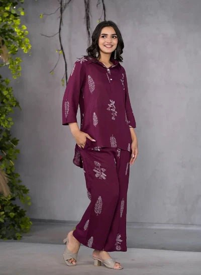 Maroon Serene Slumber Co - ord Set - BONYHUBsalwar suit