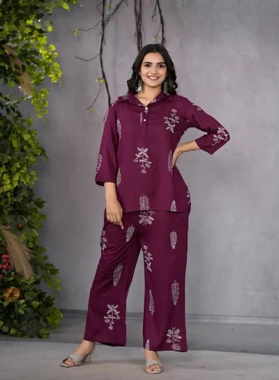 Maroon Serene Slumber Co - ord Set - BONYHUBsalwar suit