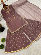 Mauve Georgette Beads Embroidered Sharara Palazzo Suit Set - BONYHUBSALWAR KAMEEZ