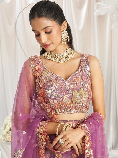 Mauve Pink Designer Lehenga Choli with Embroidered Net Dupatta - BONYHUBSALWAR KAMEEZ