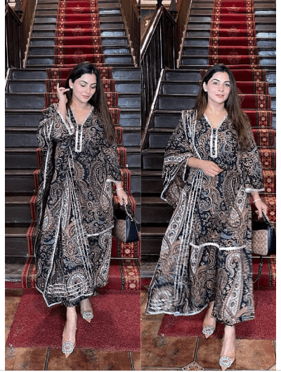 Meher Black Cotton Straight Suit UK Next Day - BONYHUBSALWAR KAMEEZ