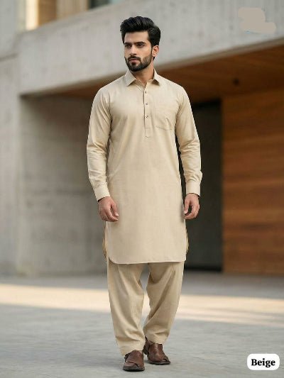 Men Pathani Cotton Kurta With Bottom - BONYHUBMEN KURTA