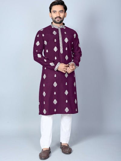 Men’s Chanderi Silk Kurta Pyjama Set UK – Traditional Indian Ethnic Wear - BONYHUBMEN KURTA