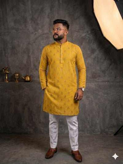 Men’s Cotton Kurta Pyjama Set UK – Traditional Wear yellow 