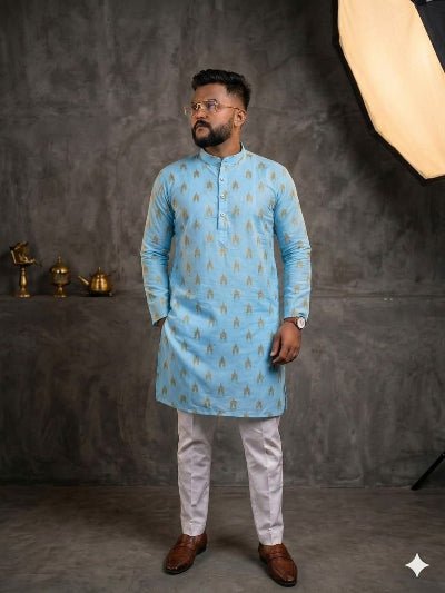 Men’s Cotton Kurta Pyjama Set UK – Traditional Wearblue
