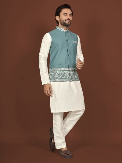 Men's Embroidered Nehru Jacket Kurta Set | Festive Outfit - BONYHUBMEN KURTA