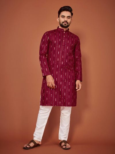Men's Sequin Kurta Trouser Set | Festive Outfit - BONYHUBMEN KURTA