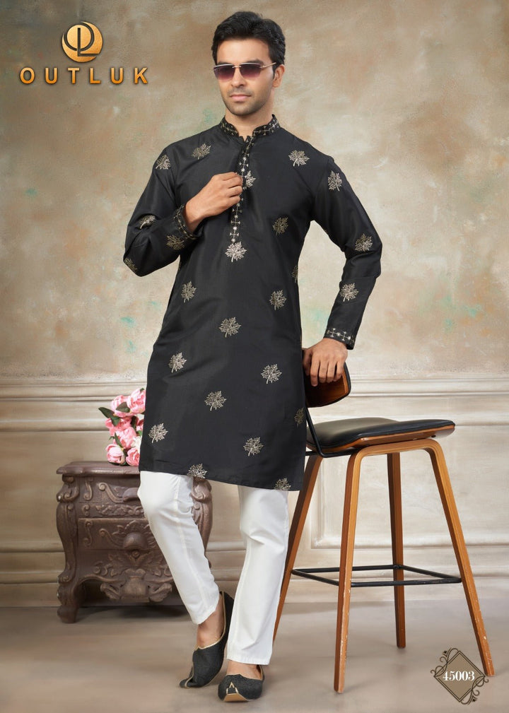 Men’s Silk Designer Embroidery Kurta Pajama Set - BONYHUBMEN KURTA