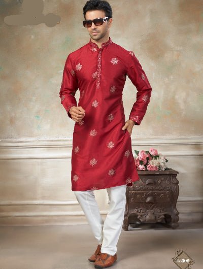 Men’s Silk Designer Embroidery Kurta Pajama Set - BONYHUBMEN KURTA