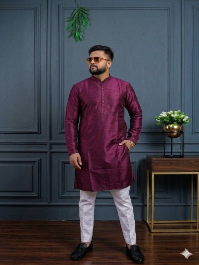 Men's Silk Embroidered Kurta Trouser Set | Festive Outfit - BONYHUBMEN KURTA