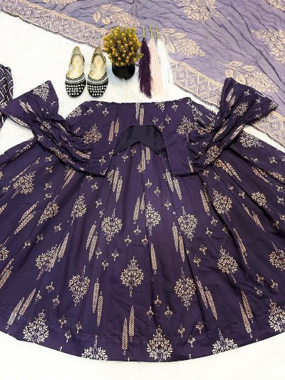 Midnight Plum Printed Muslin Cotton Anarkali Suit - BONYHUBSALWAR KAMEEZ