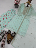 Mint Blue Georgette Digital Print Farshi Suit Set - BONYHUBSALWAR KAMEEZ