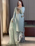 Mint Blue Georgette Digital Print Farshi Suit Set - BONYHUBSALWAR KAMEEZ