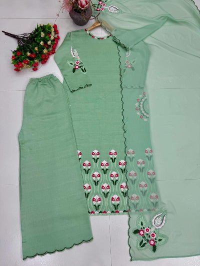 Mint Green Embroidered Palazzo Suit Set for Women UK - BONYHUBSALWAR KAMEEZ