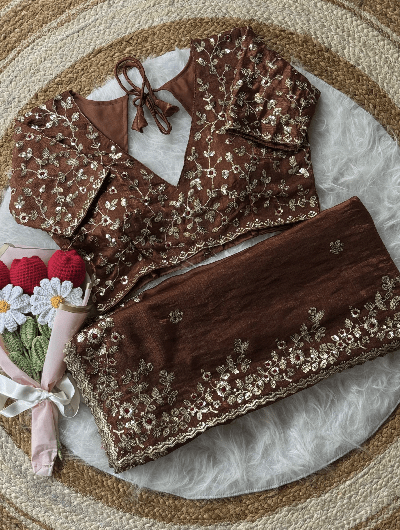 Mud Designer Sari Free Stitched Blouse Readytowear - BONYHUBSAREE