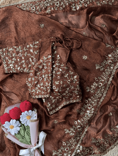 Mud Designer Sari Free Stitched Blouse Readytowear - BONYHUBSAREE