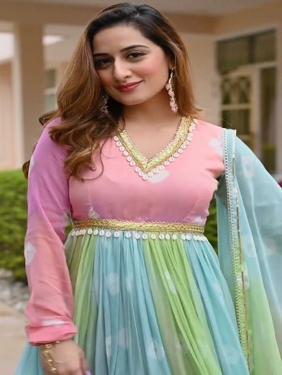 Multicolour Faux Georgette Anarkali Suit UK Next Day - BONYHUBSALWAR KAMEEZ